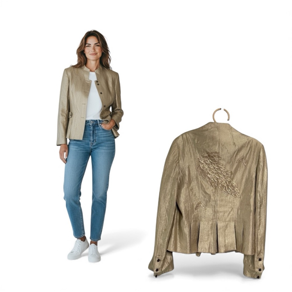 People Like Frank Gold Shimmer Blazer Jacket XL Tailored Button Front Statement